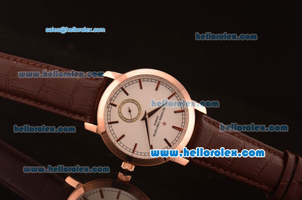 Vacheron Constantin Patrimony Automatic Rose Gold Case with White Dial and Brown Leather Strap - Click Image to Close